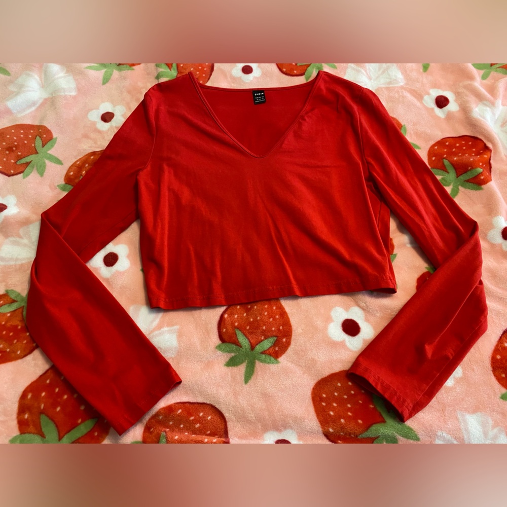 SHEIN Vibrant Red V-Neck Top